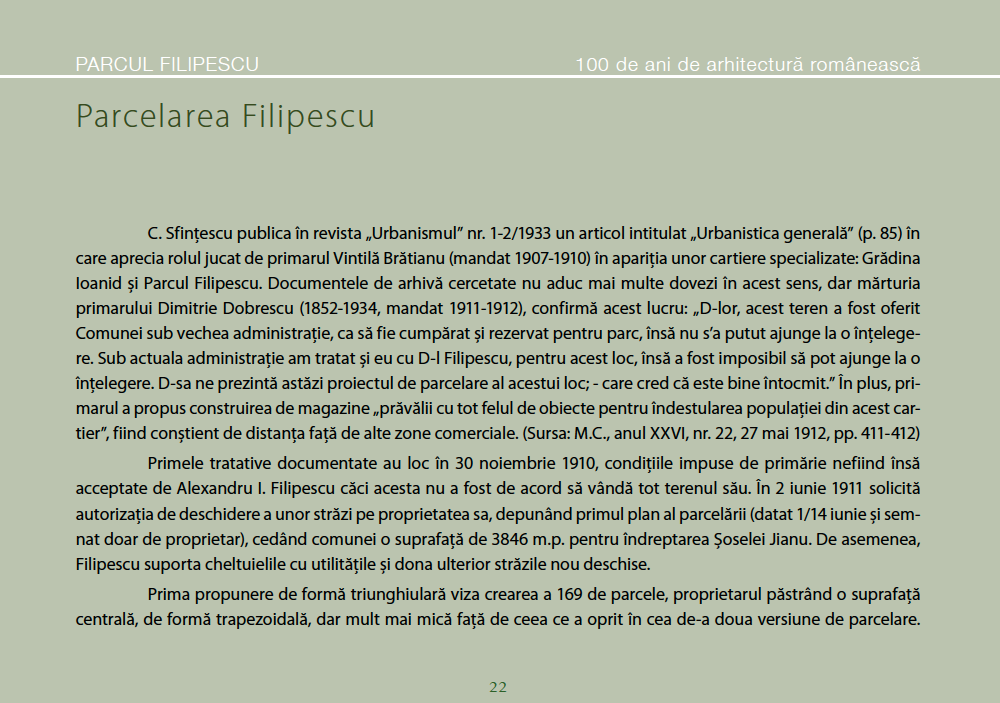 Parcul Filipescu. 100 de ani de arhitectură românească.